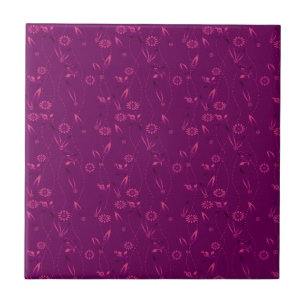Azulejo De Cerâmica Padrão floral simples retrô burgundy