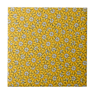 Azulejo De Cerâmica Padrão Floral Sobreposto Amarelo Brilhante