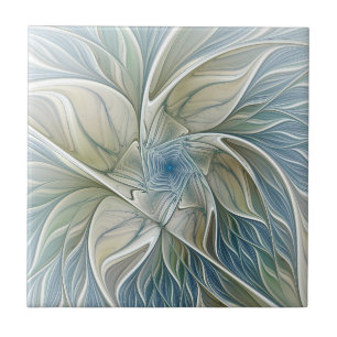 Azulejo De Cerâmica Padrão Floral Sonho Abstrato Caqui Azul Fractal
