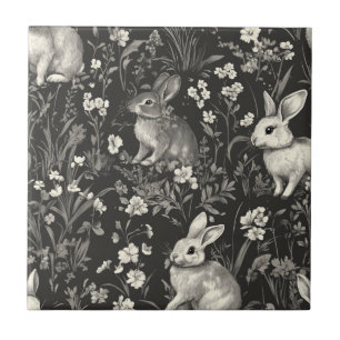 Azulejo De Cerâmica Padrão Floral Toile de Coelhinho Elegante Vintage 