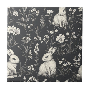 Azulejo De Cerâmica Padrão Floral Toile de Coelho Elegante Vintage (1)
