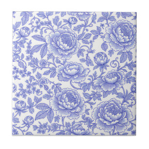 Azulejo De Cerâmica Padrão Floral Toile Francês Azul