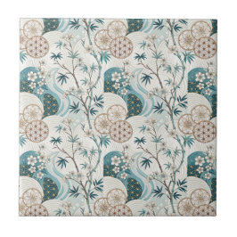 Azulejo De Cerâmica Padrão Floral Tradicional de Bambu Japonês