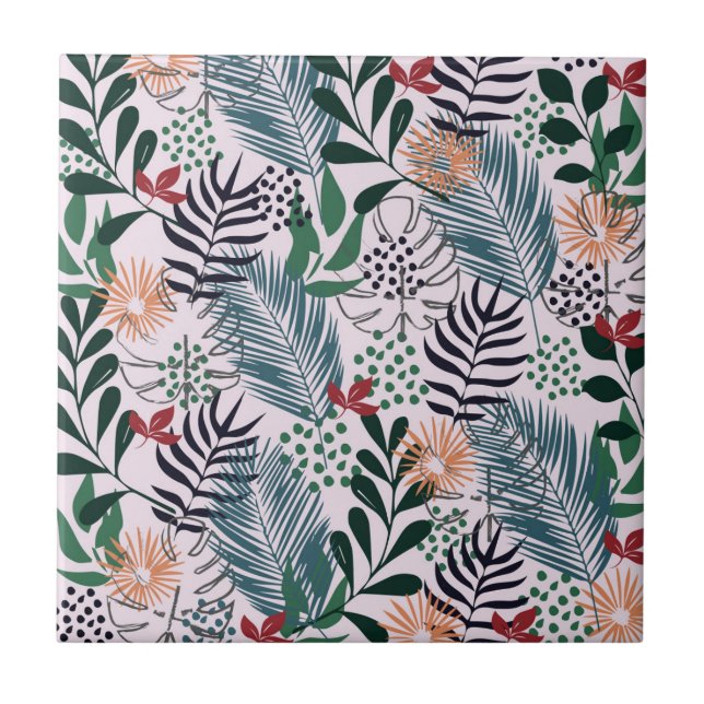 Azulejo De Cerâmica Padrão Floral Tropical (Frente)