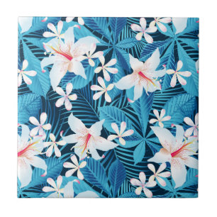 Azulejo De Cerâmica Padrão Floral Tropical de Hibiscus