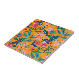 Azulejo De Cerâmica Padrão Floral Tropical Moderno