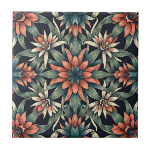 Azulejo De Cerâmica Padrão Floral Tropical Sem Costura Coral Escuro Ma