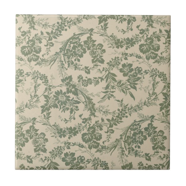 Azulejo De Cerâmica Padrão Floral Verde Vintage (Frente)