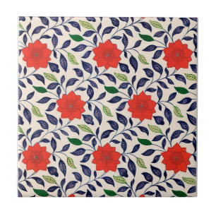 Azulejo De Cerâmica Padrão Floral Vermelho Ornamental Chinês