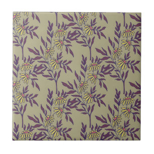 Azulejo De Cerâmica Padrão Floral Vibrante com Margaridas Amarelas