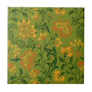 Azulejo De Cerâmica Padrão Floral Vibrante: Flores Amarelas e Laranjas