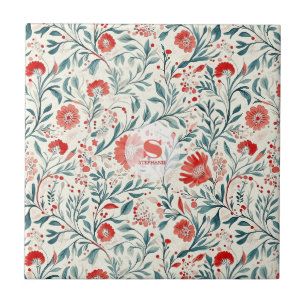 Azulejo De Cerâmica Padrão Floral Vintage Red Daisy - Botânico