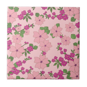 Azulejo De Cerâmica Padrão floral, violeta pastel e rosa,