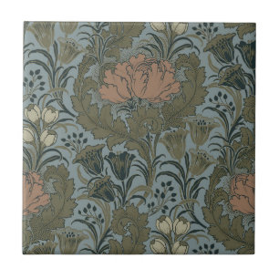 Azulejo De Cerâmica Padrão Floral Vitoriano Antigo Terracota Sage