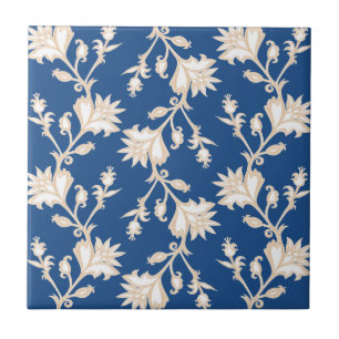Azulejo De Cerâmica Padrão Floral Vitoriano Branco e Creme