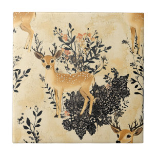 Azulejo De Cerâmica Padrão Florestal de Corça e Floral Vintage (11)