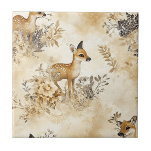 Azulejo De Cerâmica Padrão Florestal de Corça e Floral Vintage (3)