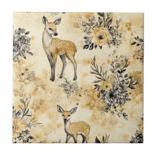 Azulejo De Cerâmica Padrão Florestal de Corça e Floral Vintage (8)