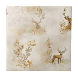 Azulejo De Cerâmica Padrão Florestal Floral e Corça Vintage (6)