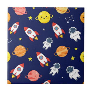 Azulejo De Cerâmica Padrão Fofo de Explorador Espacial Infantil