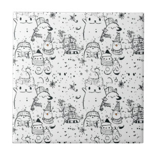 Azulejo De Cerâmica Padrão Fofo de Natal de Inverno com Doodle (4)