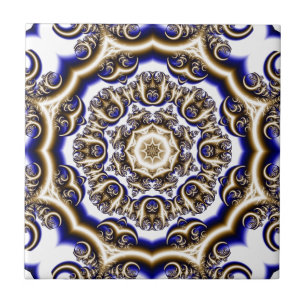 Azulejo De Cerâmica Padrão fractal azul redondo
