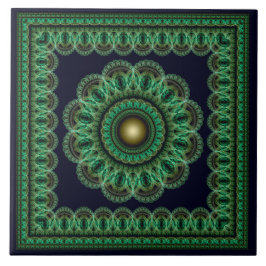 Azulejo De Cerâmica Padrão fractal caleidoscópico verde