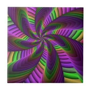 Azulejo De Cerâmica Padrão Fractal Cores Neon Flash Colorido