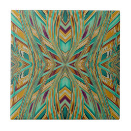 Azulejo De Cerâmica Padrão Fractal Vibe Tribal Nativo Americano em