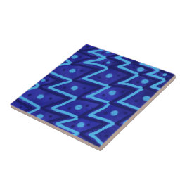 Azulejo De Cerâmica Padrão Funky de Pontos Zig Zags Azuis