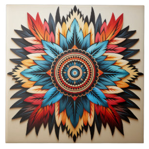 Azulejo De Cerâmica Padrão geométrico abstrato colorido tribal asteca
