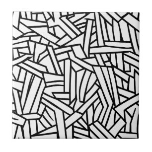 Azulejo De Cerâmica Padrão Geométrico Abstrato de Linha em Preto e Bra