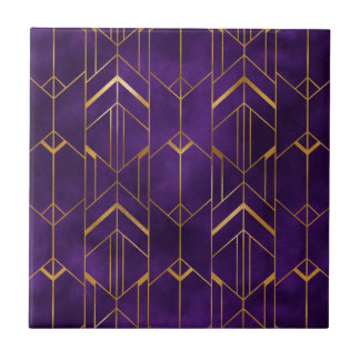 Azulejo De Cerâmica Padrão Geométrico Abstrato Dourado Roxo Royal Deco
