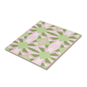 Azulejo De Cerâmica Padrão Geométrico Abstrato em Verde e Rosa Pastel