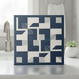 Azulejo De Cerâmica Padrão Geométrico Abstrato Moderno #3 Azul-Marinho