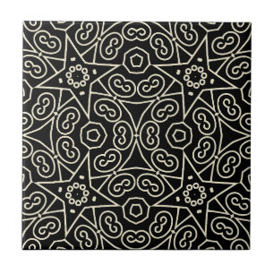 Azulejo De Cerâmica Padrão Geométrico Abstrato Preto e Branco Elegante