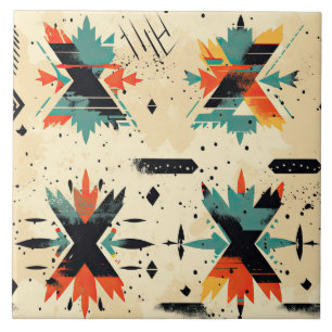 Azulejo De Cerâmica Padrão geométrico abstrato retrô asteca laranja