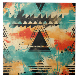 Azulejo De Cerâmica Padrão geométrico abstrato retro Azteca laranja
