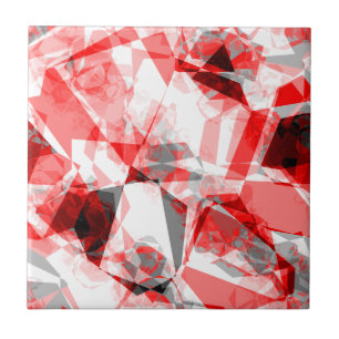 Azulejo De Cerâmica Padrão Geométrico Abstrato Vermelho e Cinza
