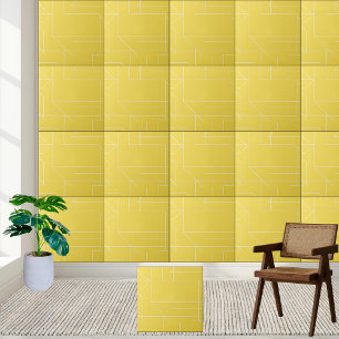 Azulejo De Cerâmica Padrão Geométrico Amarelo e Branco