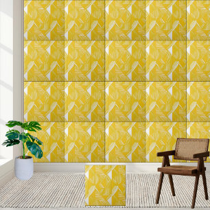 Azulejo De Cerâmica Padrão Geométrico Amarelo e Branco