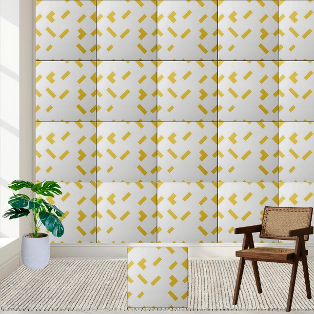 Azulejo De Cerâmica Padrão Geométrico Amarelo e Branco Moderno (Modern Geometric Yellow and White Pattern Ceramic Tile)