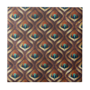 Azulejo De Cerâmica Padrão Geométrico Art Déco em Verde Água e Dourado