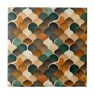 Azulejo De Cerâmica Padrão Geométrico Art Déco em Verde Água e Dourado