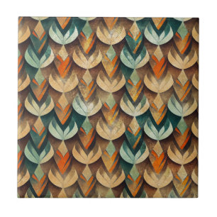 Azulejo De Cerâmica Padrão Geométrico Art Déco em Verde Água e Dourado