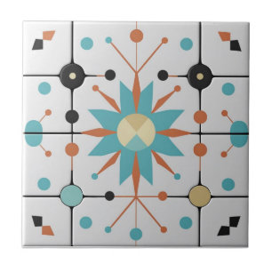 Azulejo De Cerâmica Padrão Geométrico Atômico do Meio do Século Retro