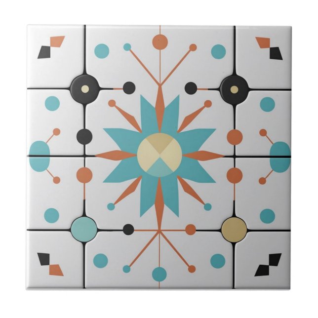 Azulejo De Cerâmica Padrão Geométrico Atômico do Meio do Século Retro (Frente)
