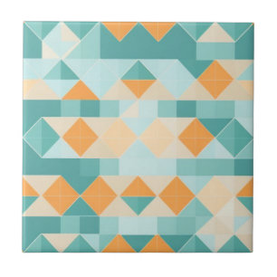 Azulejo De Cerâmica Padrão geométrico azul e laranja
