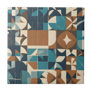 Azulejo De Cerâmica Padrão Geométrico Azul Escuro, Turquesa, Marrom e