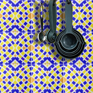 Azulejo De Cerâmica Padrão Geométrico Azul Laranja Amarelo Azul 